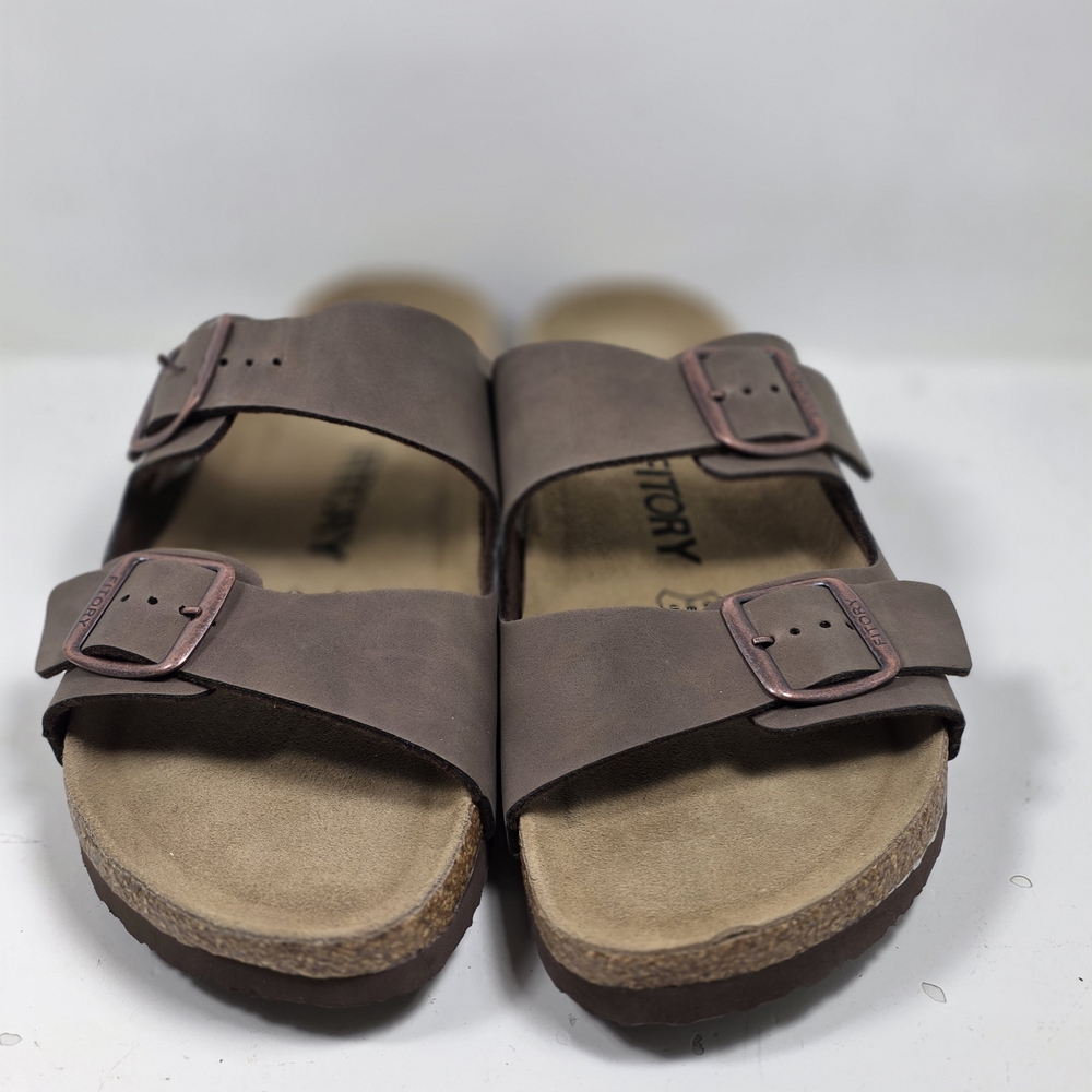 FITORY Mens Leather Insole Sandals with Two Buckles,Open Toe Slides - Picture 4 of 9